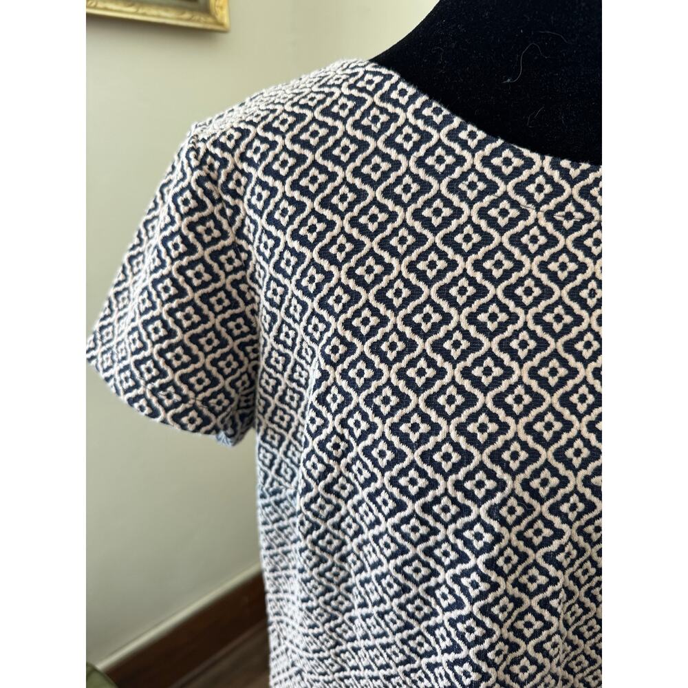 LOFT Navy Ivory Geometric Jacquard Knit Fit & Flare Dress Women’s Dress Size 10 - Picture 3 of 10